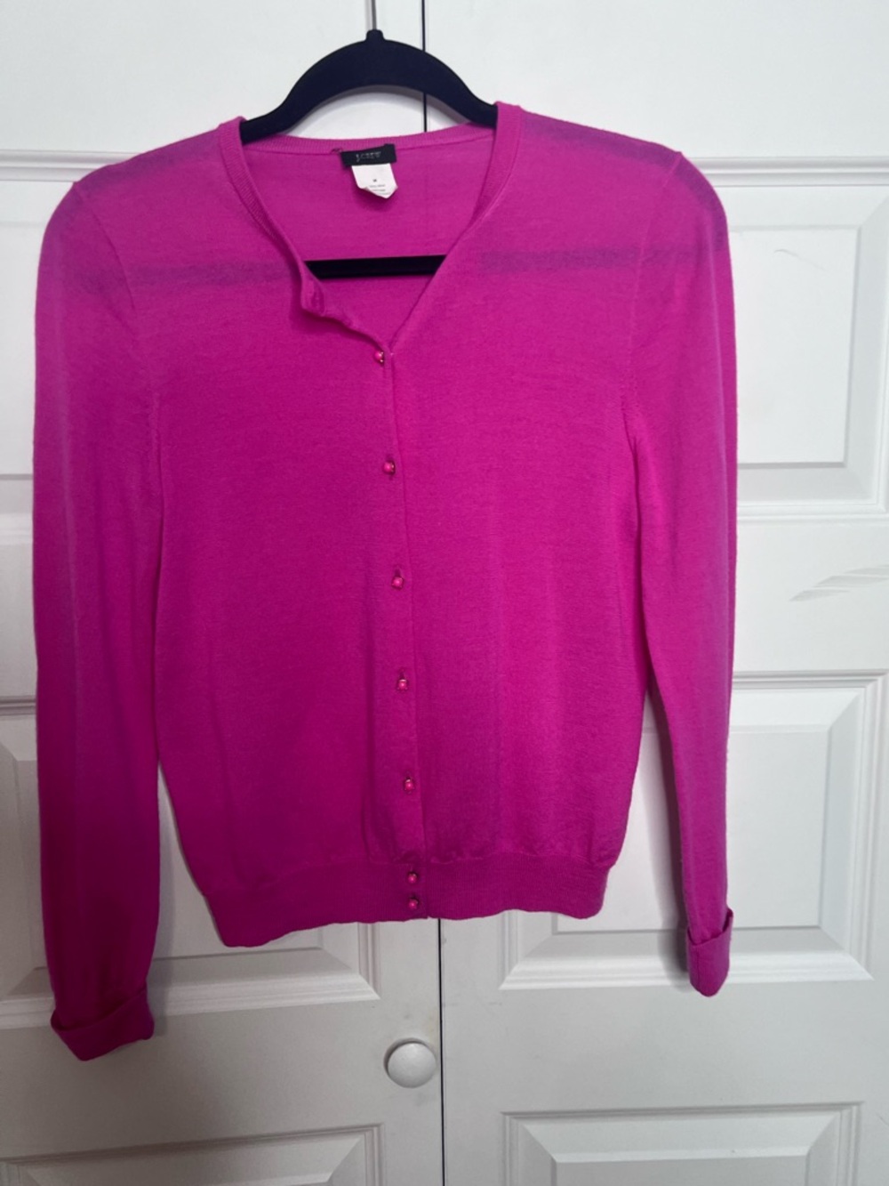 J.Crew Pink 100% Wool Cardigan Sweater Size M Classic Lightweight